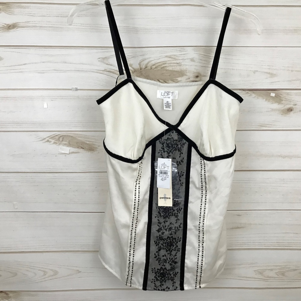 Loft Beaded Lace Sequin Velvet Cami Ivory 4P
